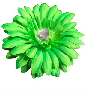 Neon Green Hair Clip Accessory with Rhinestone Center